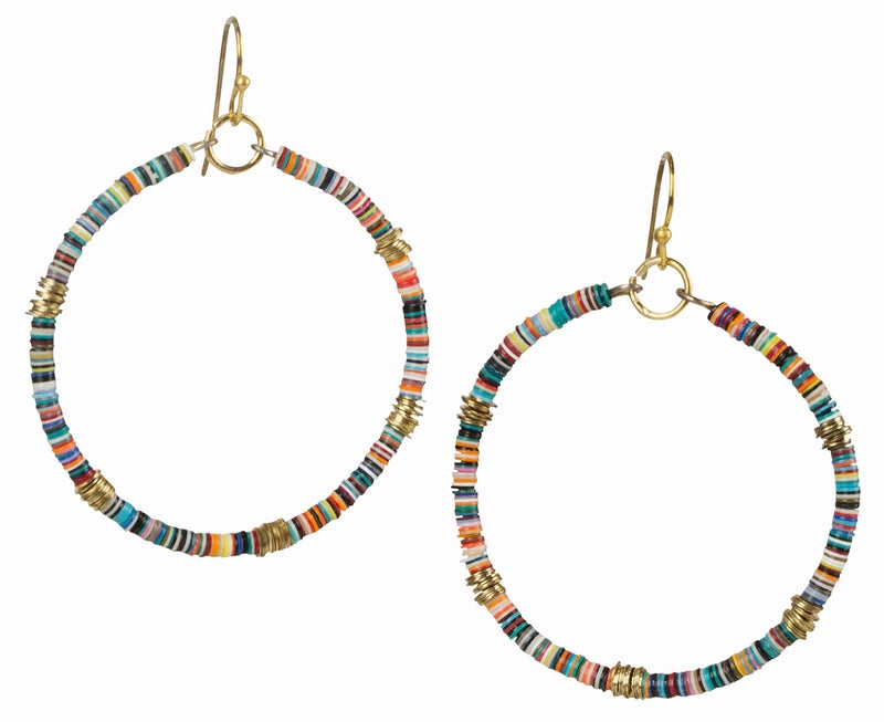 SPUNKYsoul Handmade Bohemian Multi-Colored Sequin Hoop Gold Earrings (SMALL DISC) - Image 1